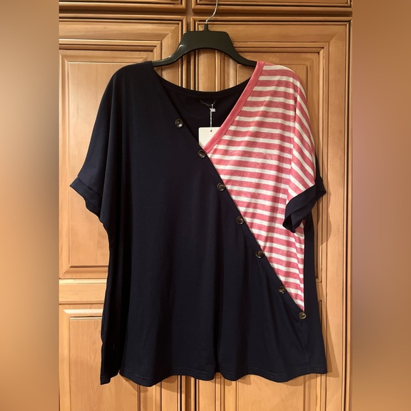 NWT Bloomchic Stripes Contrast Wrap Asymmetrical Top - Picture 4 of 9